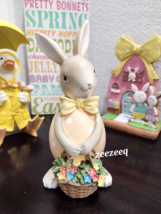 Easter Bunny Rabbit Holding Basket of Flowers Resin Figurine 9.25&quot; - £21.17 GBP