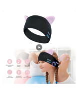 Kids Girls Wireless Headphones Sleep Mask Wearable Headband Cat Ears Mic... - £14.33 GBP