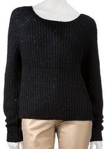 JLo Jennifer Lopez Black Metallic Sequin Lurex Embellished Crop Sweater XS - $39.99