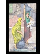 Vtg Art Drawing Hand Colored &quot;Egyptian Women Filling Water&quot; Beautiful Ar... - €34,35 EUR