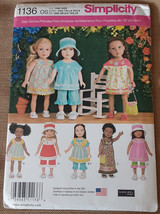 Simplicity Pattern 1136 Dress Bag Top Hat Pants For 18&quot; Dolls New 2015 - £3.81 GBP