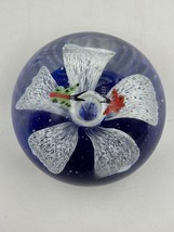 Glass Paperweight with Blue Flower and Two Butterflies Art Vintage  - £19.02 GBP