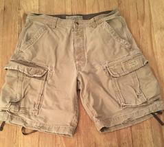 American Eagle Duck Canvas Cargo Shorts Mens 34 Distressed Khaki Beige - £29.88 GBP