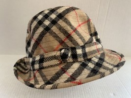 Vintage Burberrys Classic Nova Check Tweed Embroidered Wool Hat Size 7 1/8 - £142.90 GBP