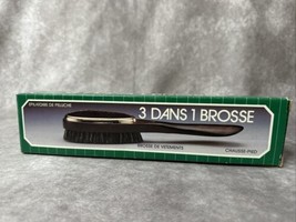 3 in 1 Clothes Brush Shoe Horn Lint Remover Dark Wood Base Natural Bristles - £17.35 GBP