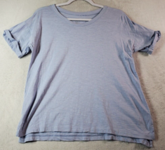 LOFT T Shirt Top Womens Medium Purple Knit Short Casual Sleeve Round Neck Slit - £6.89 GBP