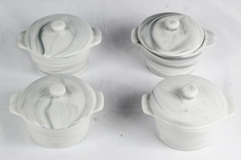 Malacasa Porcelain 4 Lidded Marble Gray Ramekins Souffle Creme Brulee Mi... - £26.86 GBP