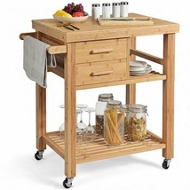 Bamboo Kitchen Trolley Cart with Tower Rack and Drawers - £159.88 GBP