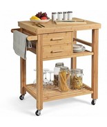 Bamboo Kitchen Trolley Cart with Tower Rack and Drawers - £157.57 GBP