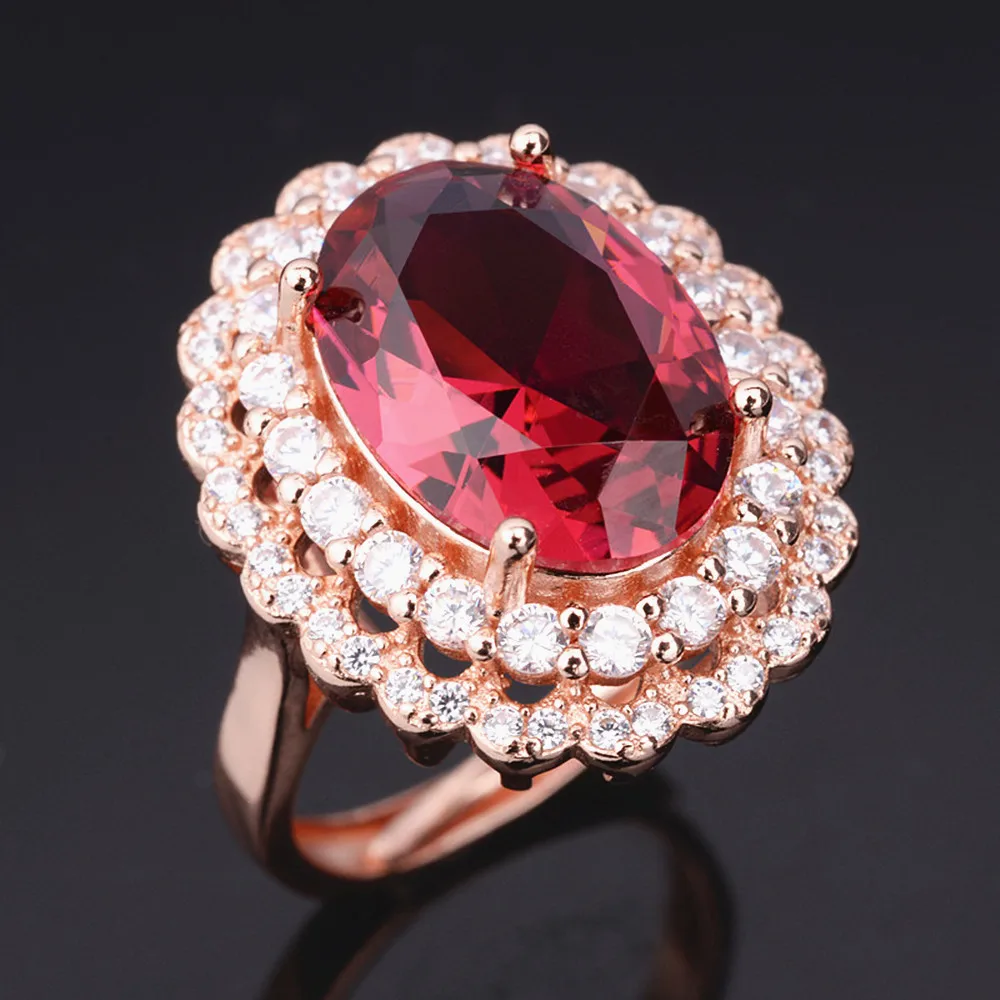 Big red crystal ruby gemstones s rings for women 18k rose gold color  je... - $36.58