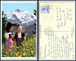 SWITZERLAND Postcard - Berner Tracht, 2 Children &amp; Mountain R10 - $2.96