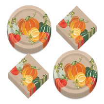 Thanksgiving &amp; Fall Party Supplies - Painted Pumpkin Round Paper Dessert... - £7.78 GBP+