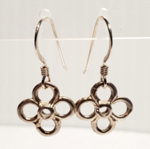 All Solid 925 Sterling Silver Daisy 4 Petal Flower Dangle Dangling Earrings 1.8g - $9.50