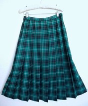 Vintage Pendleton Wool Pleated Tartan Plaid Wool Skirt 8 Petite Black Green Wht - £35.40 GBP