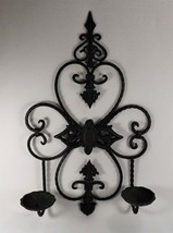 Vintage Wrought Iron Wall Sconce Candle Holders Ornate Hand Forged Iron ... - $47.46
