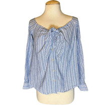 Free People Riviera Combo Blue White Striped Tie Front Blouse Top Medium - £19.78 GBP