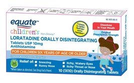 Equate Children&#39;s Non-Drowsy Loratadine Orally Disintegrating Tabs 10mg ... - £15.81 GBP