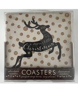 THIRSTYSTONE Stoneware Coaster Set, Merry Little Christmas With Deer, Po... - £9.49 GBP
