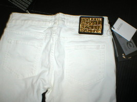 New NWT Designer Just Cavalli Jeans 27 White Italy Slim Womens Tall Gold Logo  - £409.92 GBP