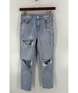 American Eagle Womens Mom Jeans Size 4 Long Light Blue Distressed Denim - $41.66 CAD