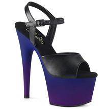 PLEASER Sexy 7&quot; Heel Blue Purple Ombre Platform Black Ankle Strap Women&#39;s Shoes - £46.32 GBP