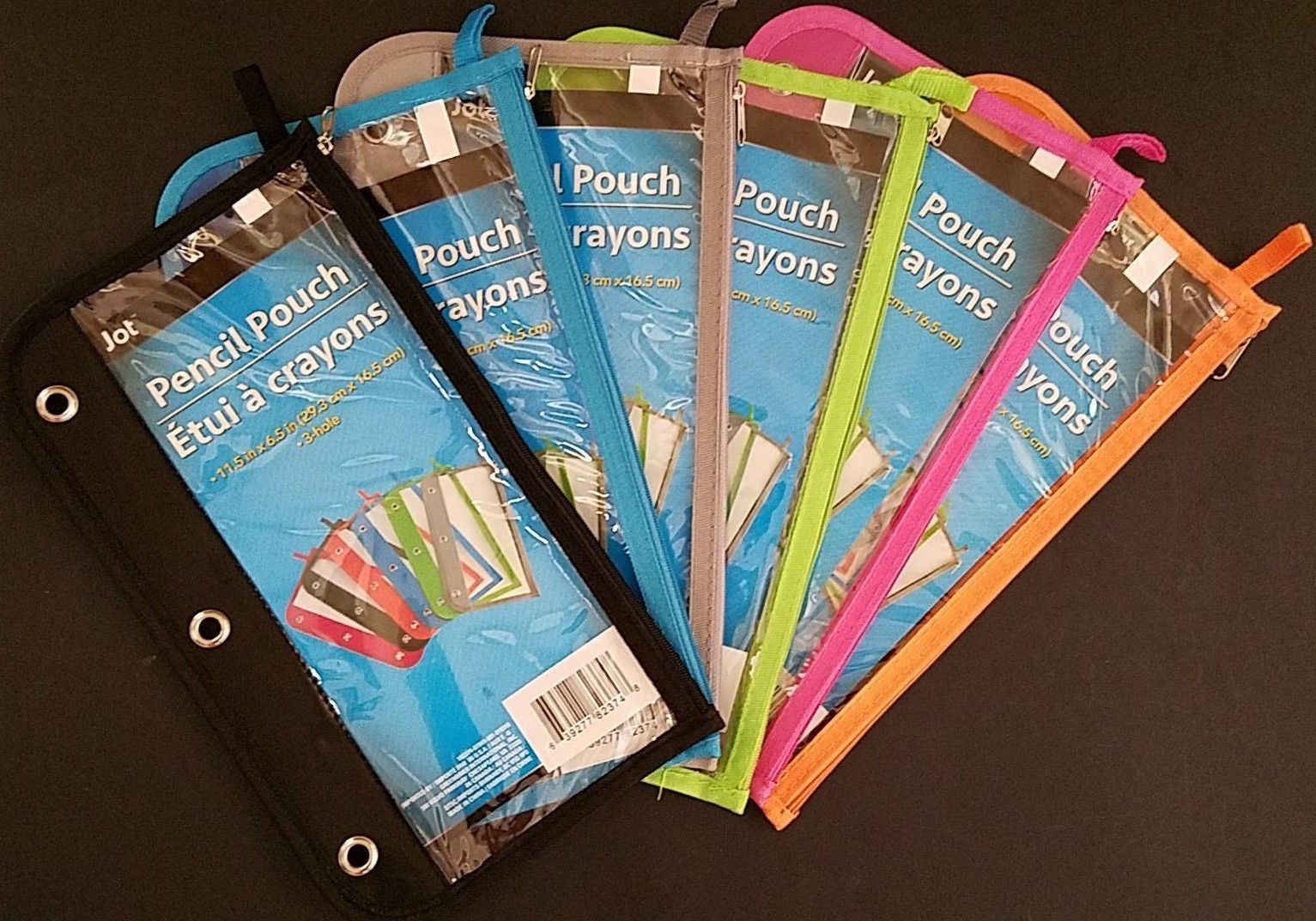 Jot Clear 3-Ring Binder Pouches w Zippers &amp; Color Trims 11.5” x 6.3” 1 C... - $2.99