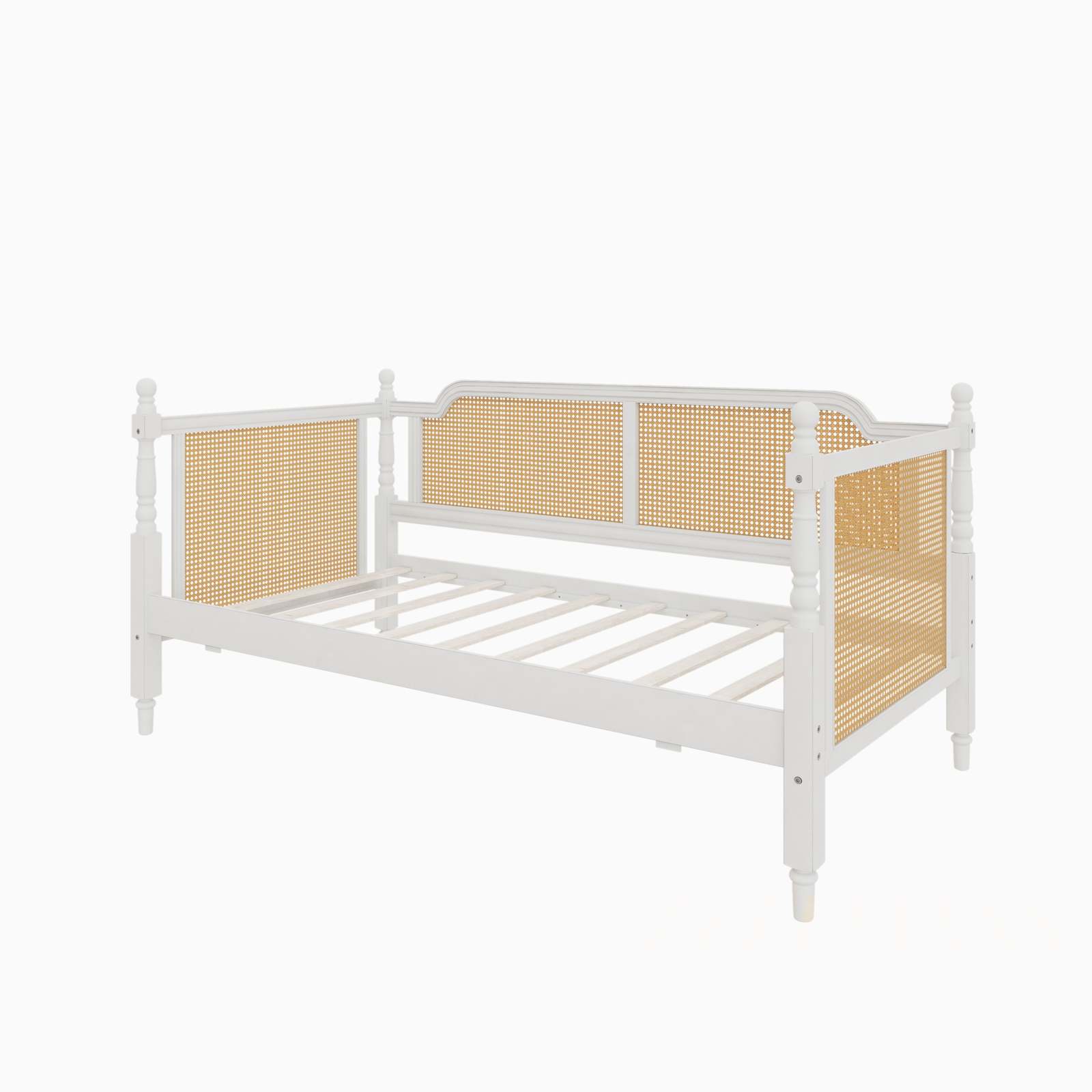 Rattan Twin Daybed with Drawers, Antique White Solid Pine Wood Item image 10