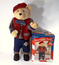 Americana Bear Boy Figurine Display Plush Posable 36&quot; Patriotic Red Whit... - $59.99