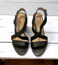 Clarks Jaelyn Fog Black Leather Strappy Heels Dress Sandals Women&#39;s Size 10M - £37.42 GBP