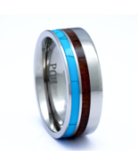 Turquoise and Koa Wood Ring set in Titanium High Polish Wedding Bands 8m... - $34.95