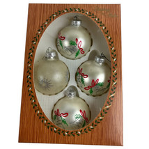 4 Vintage Christmas Tree Ornaments Starburst Glass Stenciled Glitter Krebs Rauch - £10.17 GBP