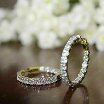 2.00CT Round Cut VVS1 Diamond 14K Yellow Gold Finish Hoop Earrings For Women&#39;s - £69.86 GBP