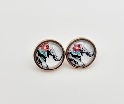 Rose Gold Floral Elephant Push-back Stainless Steel Stud Fashion Earrings - £12.05 GBP