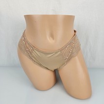 Vintage Marilyn Monroe Taupe Panties Sheer Lace Shiny Satin Microfiber L 7 - $14.84