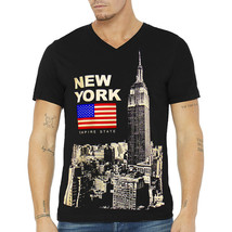 Nwt New York Empire State Building United State Exchange Black V-NECK T-SHIRT - £9.23 GBP