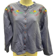 VTG Pacer Womens L embroidered Button Cardigan Sweatshirt Floral purple ... - $18.99