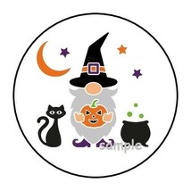 30 Halloween Gnome Envelope Seals Labels Stickers 1.5&quot; Round Black Cat Favors - £6.00 GBP