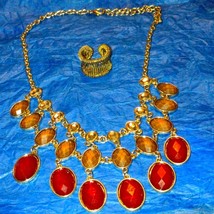 Gorgeous vintage golden rhinestone three layer necklace w/ gold adjustab... - £29.41 GBP