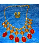 Gorgeous vintage golden rhinestone three layer necklace w/ gold adjustab... - £29.52 GBP