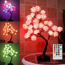 Tabletop Bonsai Tree Colorful 18&quot; 24 LED Rose Flower Tree with 18 Colors Remote - £27.49 GBP