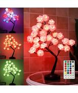 Tabletop Bonsai Tree Colorful 18&quot; 24 LED Rose Flower Tree with 18 Colors... - £28.04 GBP