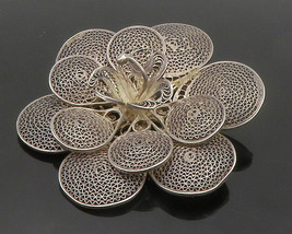 MEXICO 925 Sterling Silver - Vintage Filigree Flower Motif Brooch Pin - BP5897 - £49.70 GBP