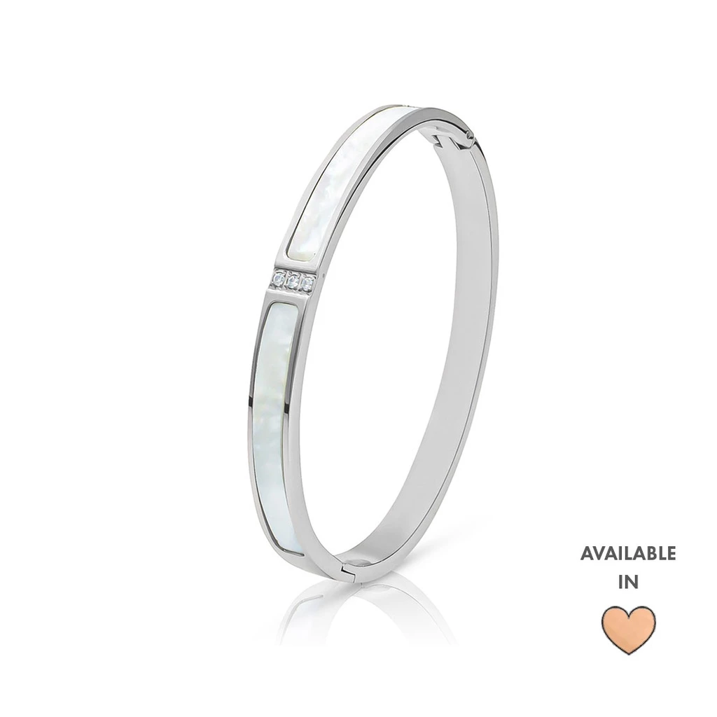 Claire Mother of Pearl Encrusted with Austrian Crystal Side Hinged Bracelet - $109.99