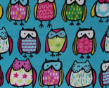 Fleece Colorful Owls Birds on Aqua Kids Girls Fleece Fabric Print BTY A3... - $9.97