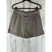 Nicole Miller Linen Blend Shorts Size 10 (30x4) Taupe High Rise Belted P... - £11.65 GBP