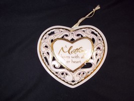 Vintage Carlton Cards Porcelain Heart ornament A Mother loves with all her heart - $17.05