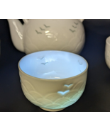 Vintage Teapot Pot &amp; Cups White Translucent Porcelain Swirl Design Birds... - £67.65 GBP