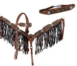 Western Saddle Horse Leather Tack Set w/ Arrow Design Bridle + Breast Co... - $118.80