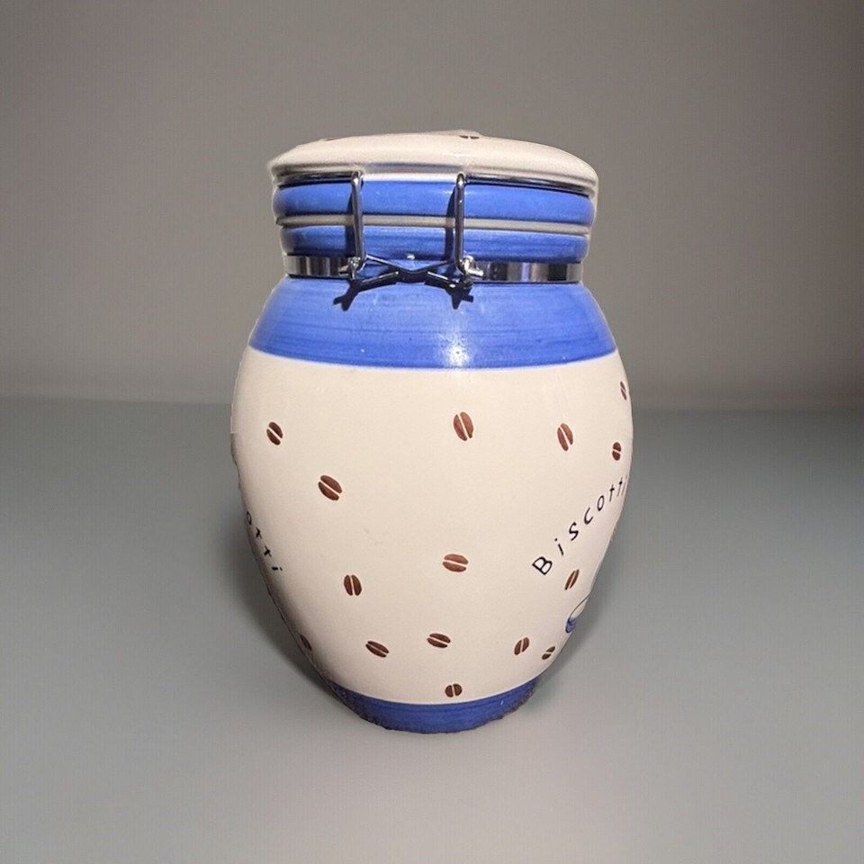 Nice Inspirado Blue & White Biscotti Cookie Jar - Italian, Coffee Beans Item image 4