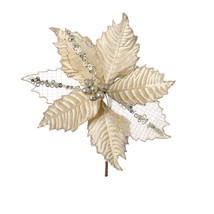 Christmas Floral Gold Velvet Poinsettia Pick With  - £16.81 GBP